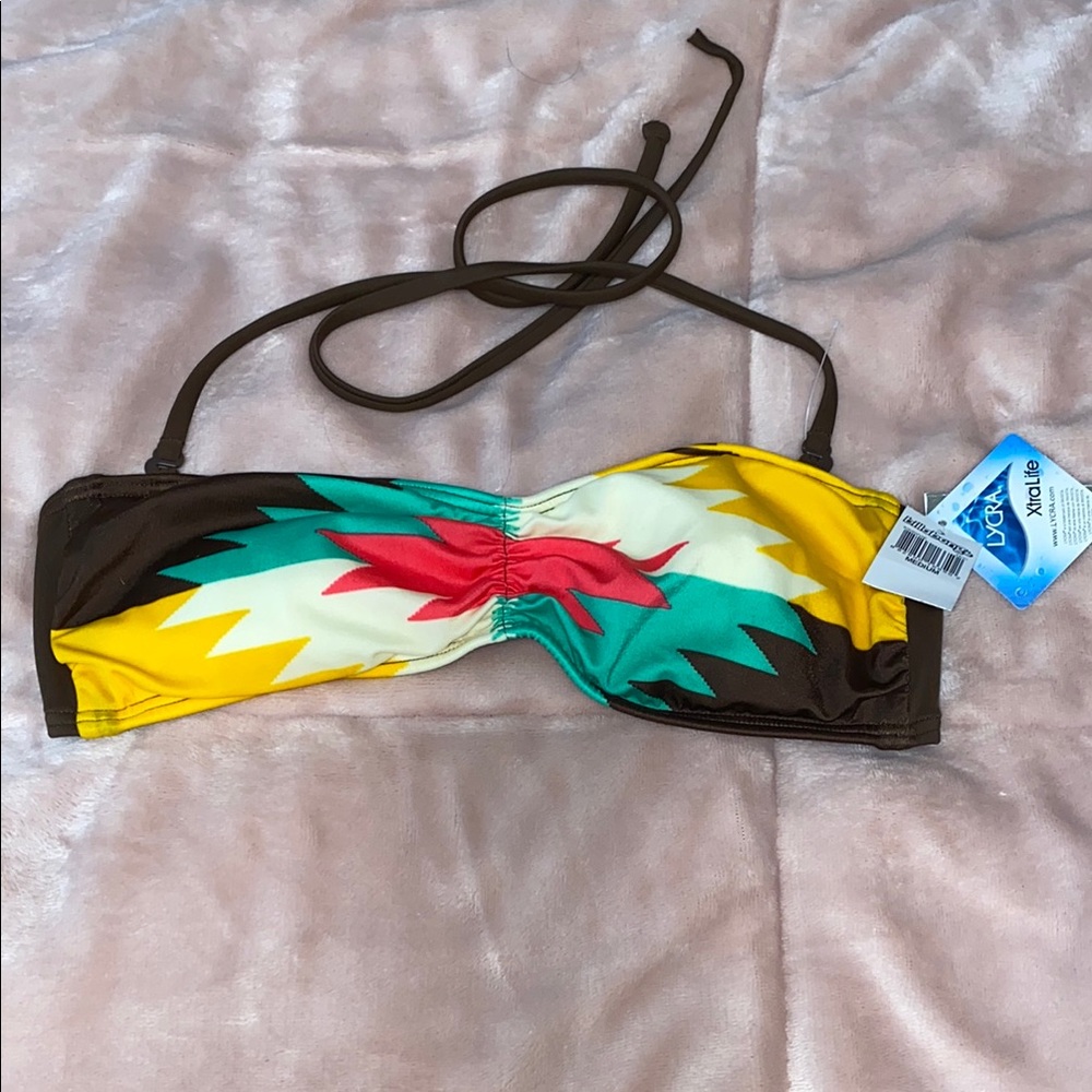 Billabong Vibrant Yellow and Rich Brown Bikini Top
